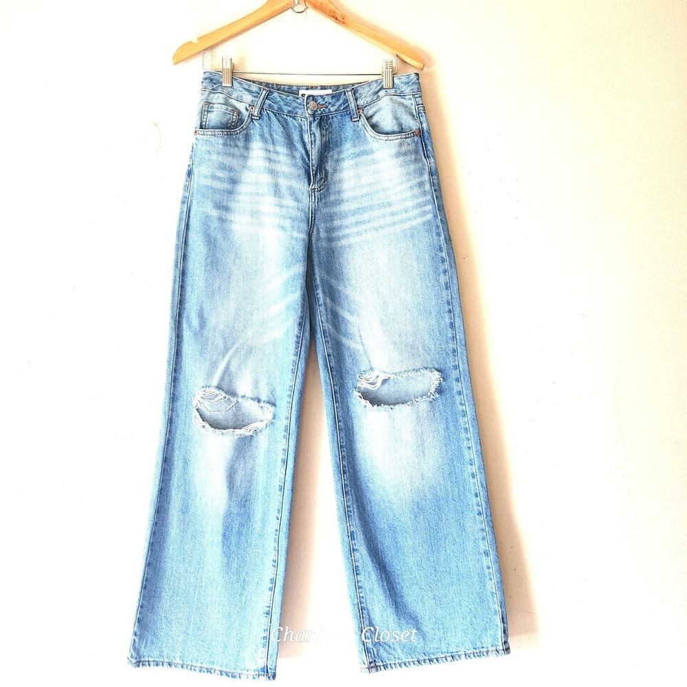 S.O.N.G. Wide Leg Jeans 3/26 (Fit 30x29) Baggy Hight Rise Light Wash Distressed